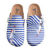 Blue and White Striped Sailboat